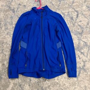 Blue tight zip up, size small, brand is tangerine.